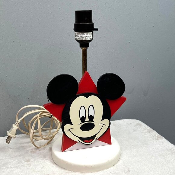 Disney Mickey Mouse Wooden Lamp Table Desk Star Shape Red Black Kids Room - Picture 1 of 7